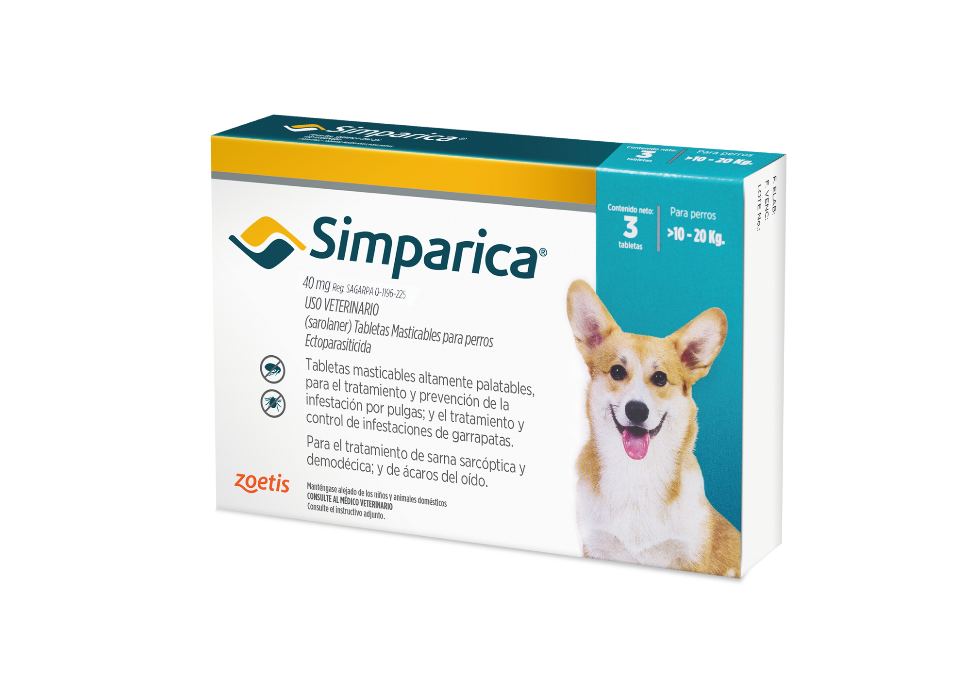 Simparica 40 mg x 3 Tab (10 a 20 kg)